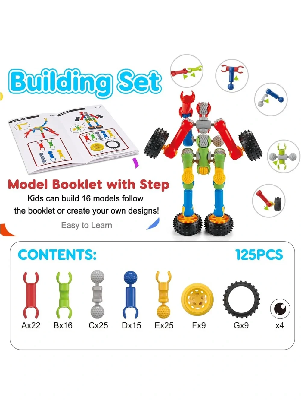 Kids Skeleton Building Set - Multicolor STEM Snap Toy (125 pieces)